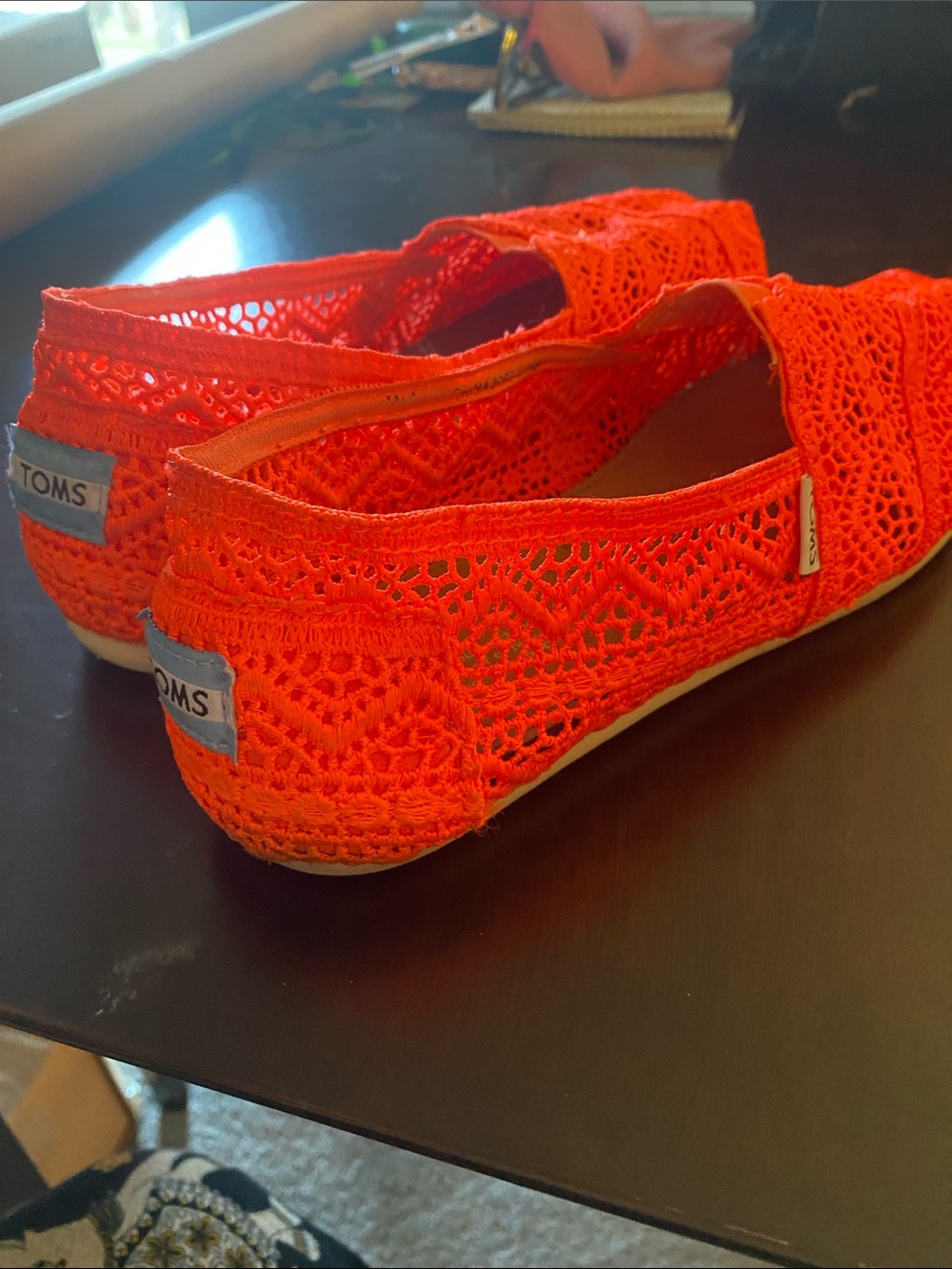 Toms Crochet Slip-On Flats in Bright Orange Red